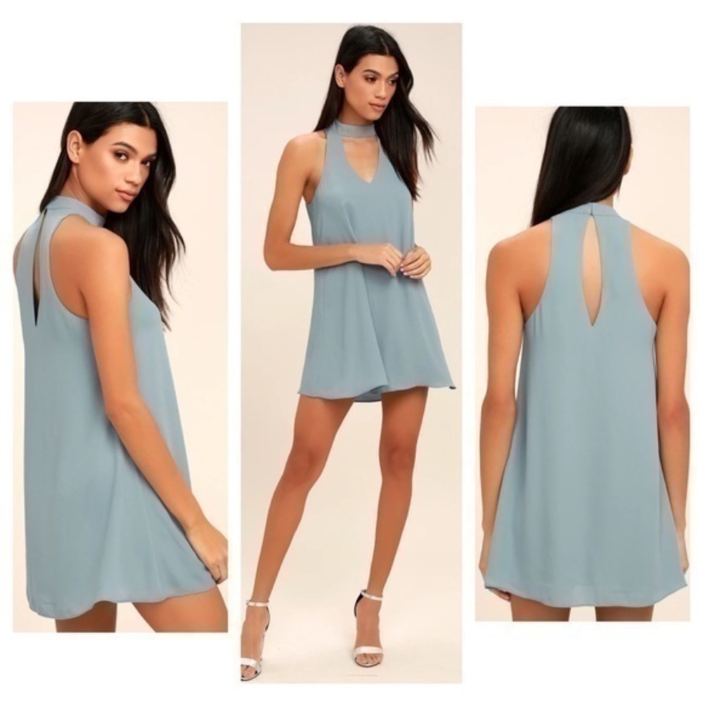 Lulu’s Groove Thing Slate Blue Swing Dress XS AE29